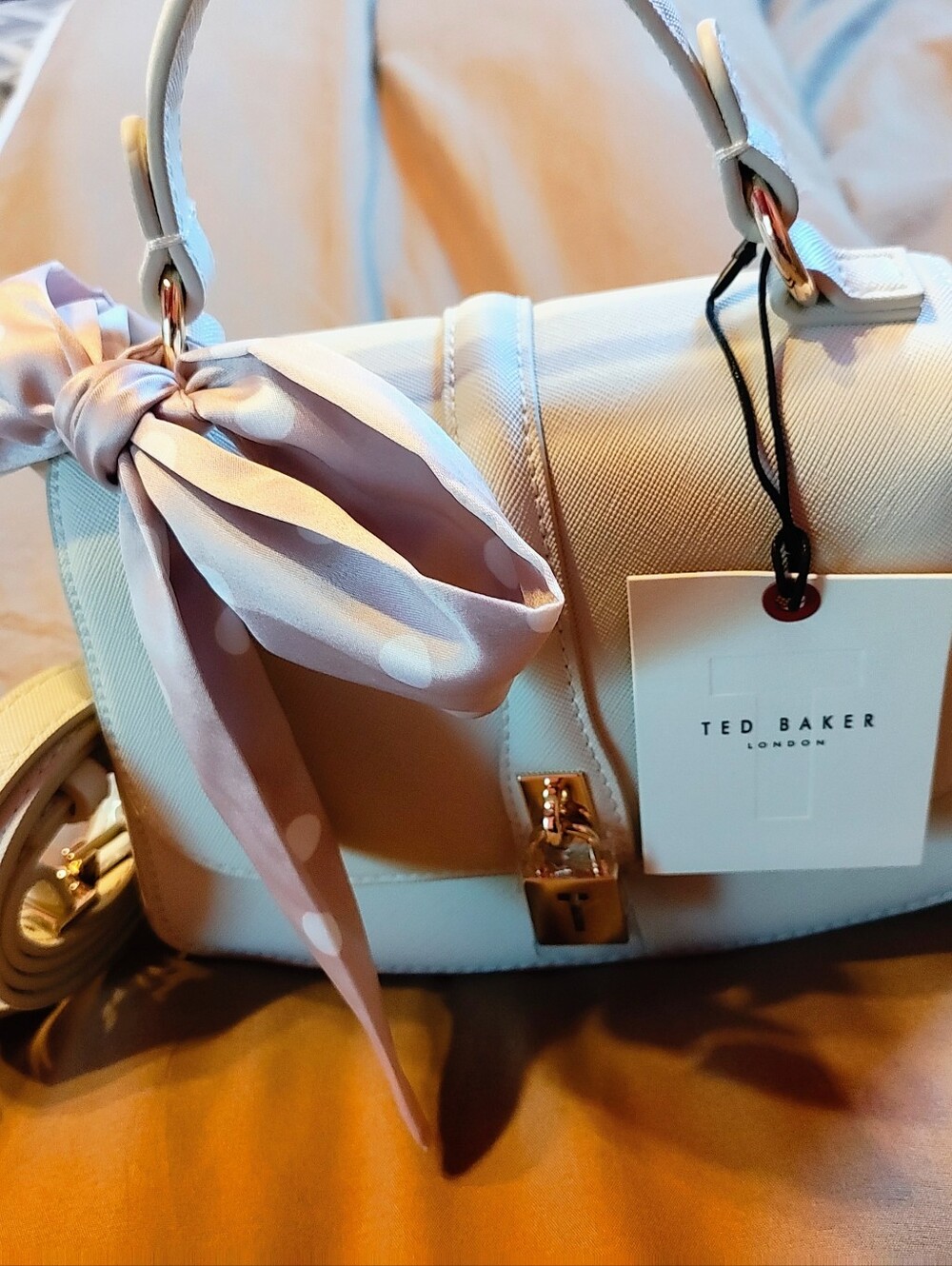 Ted Baker Cream Top-Handle Satchel with Pink Polka-Scarf Accent